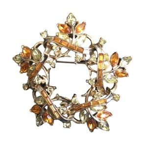 Vintage Topaz & Diamond Rhinestone Brooch Pin